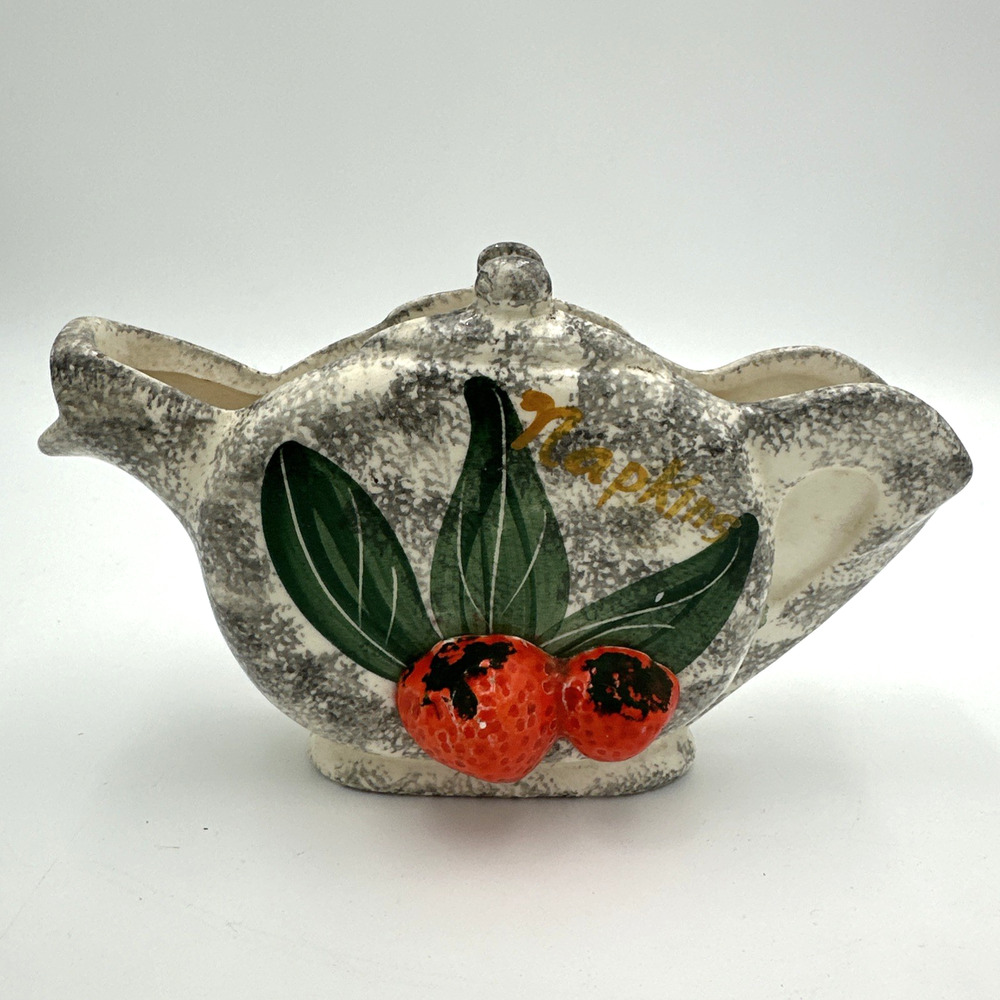 Vintage Teapot Strawberry Wallhanging Wall Pocket